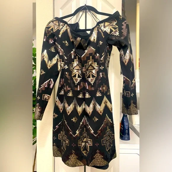 express black and gold dress Express Black and gold sequin dress